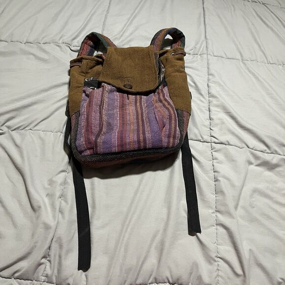 Handmade Hemp Backpack Nepal Fair Trade Hiking Boho Colorful Gorpcore School Bag main image 11